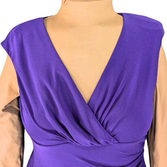Lauren Ralph Lauren Wmns 12 Purple V-Neck Stretch Sleeveless Cocktail Dress - Picture 5 of 9